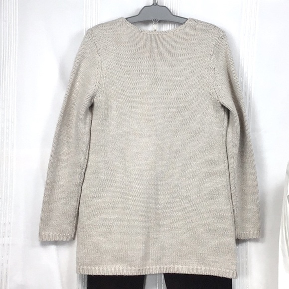 🌲J.JILL Oatmeal Hand Knit Wool Blend V Neck Embroidered Long Length - Picture 7 of 8